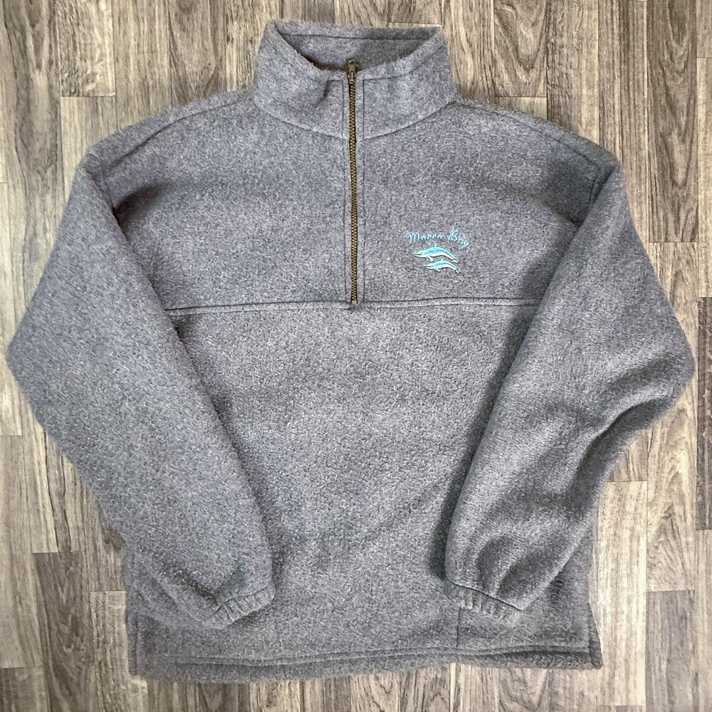 Morro Bay Dolphin Embroidered Gray Fleece Quarter Zip Pullover Made USA L